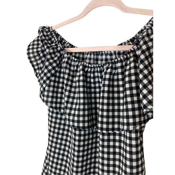 Sanctuary Off Shoulder MinimalistGingham Checkered Blouse - Picture 2 of 4